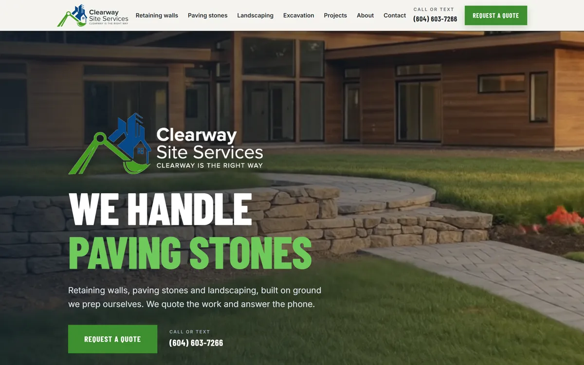 Clearway Site Services homepage.